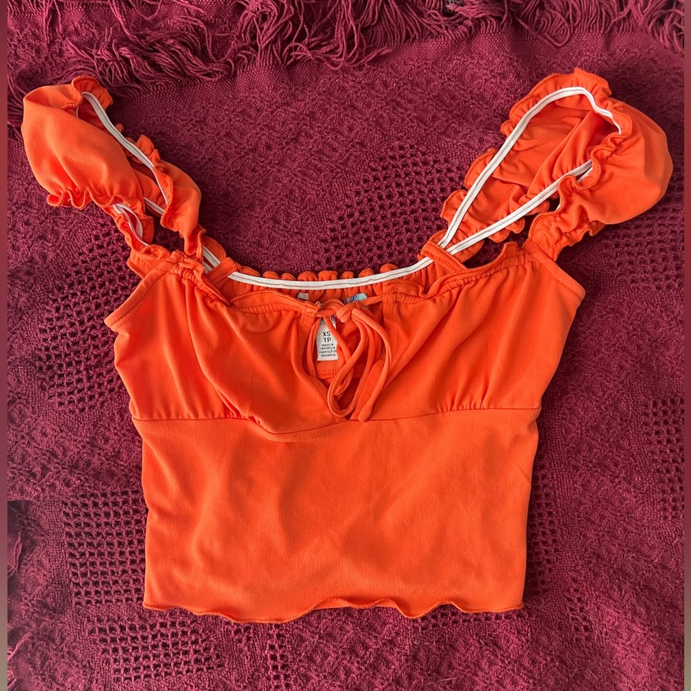 urban outfitters orange lettuce trim crop top